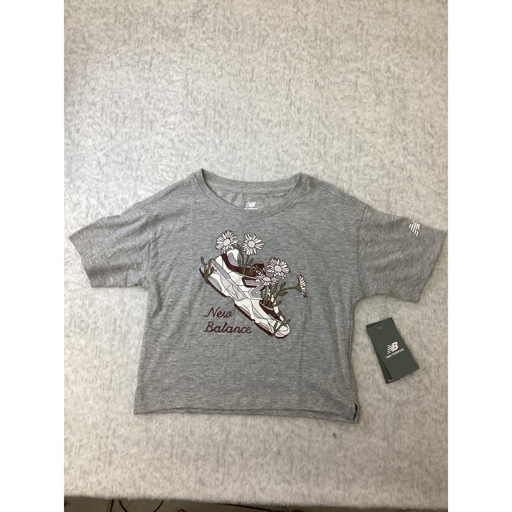 New Balance Kids Athletic Grey Heather Daisy Sneaker Graphic T-Shirt M 10/12 NEW